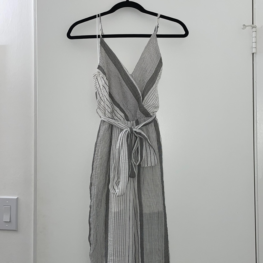 Striped jumpsuit with waist-tie. Size XS (will fit XS-S)
